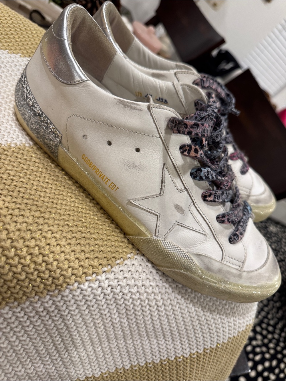 Golden goose ltd White Leather Low-Top Sneakers with Silver Heel & Leopard Laces